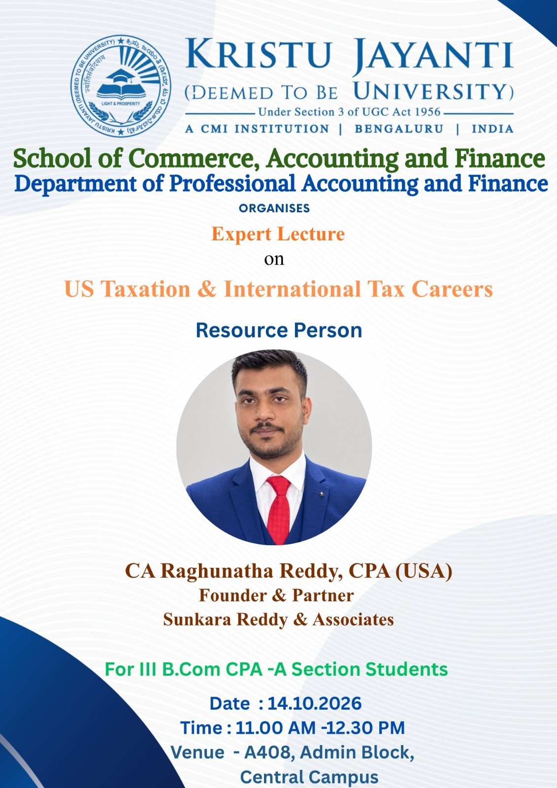 Expert Lecture on US Taxation & International Tax Careers