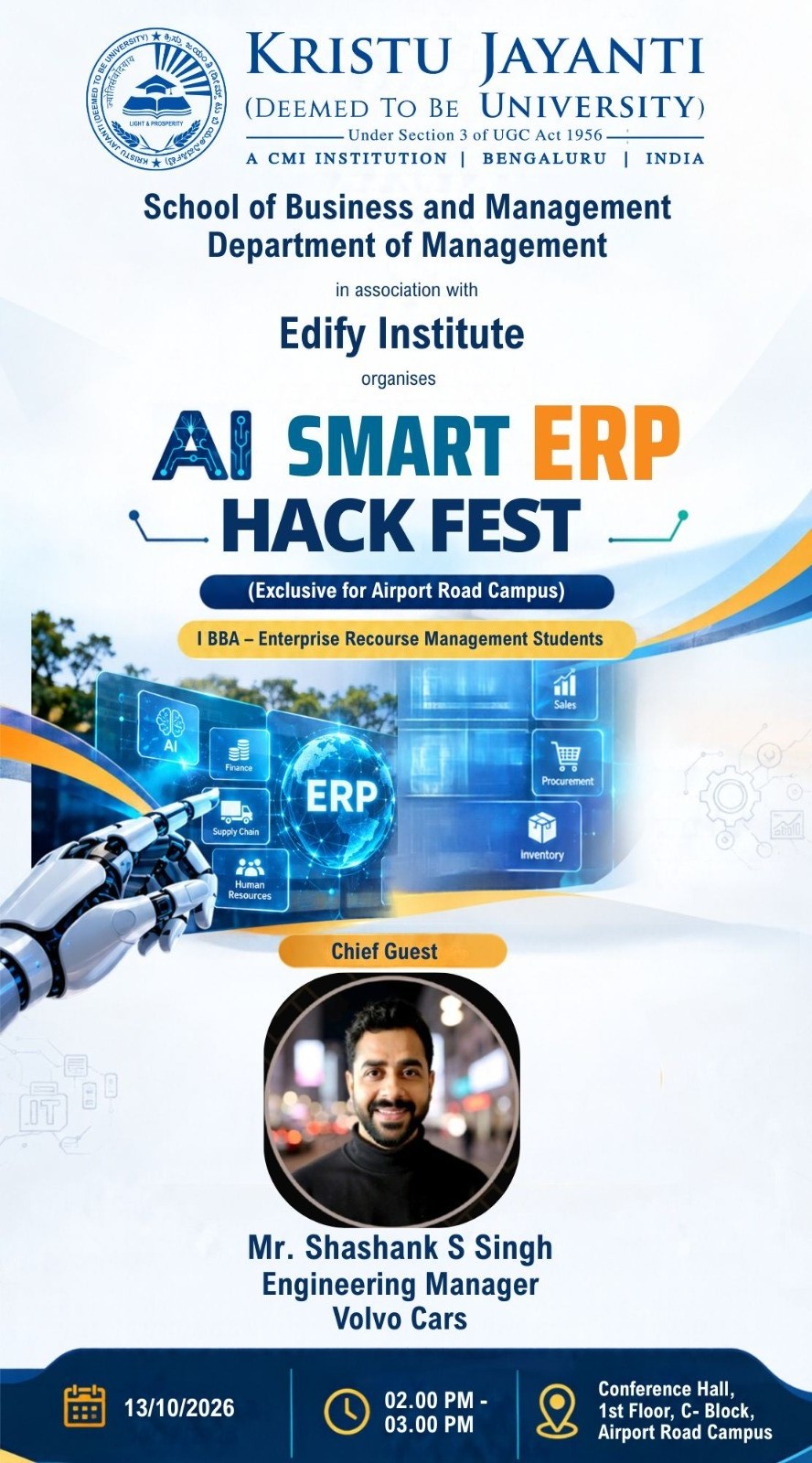 AI Smart ERP Hack Fest — Exclusive for Airport Road Campus, I BBA Enterprise Resource Management Students