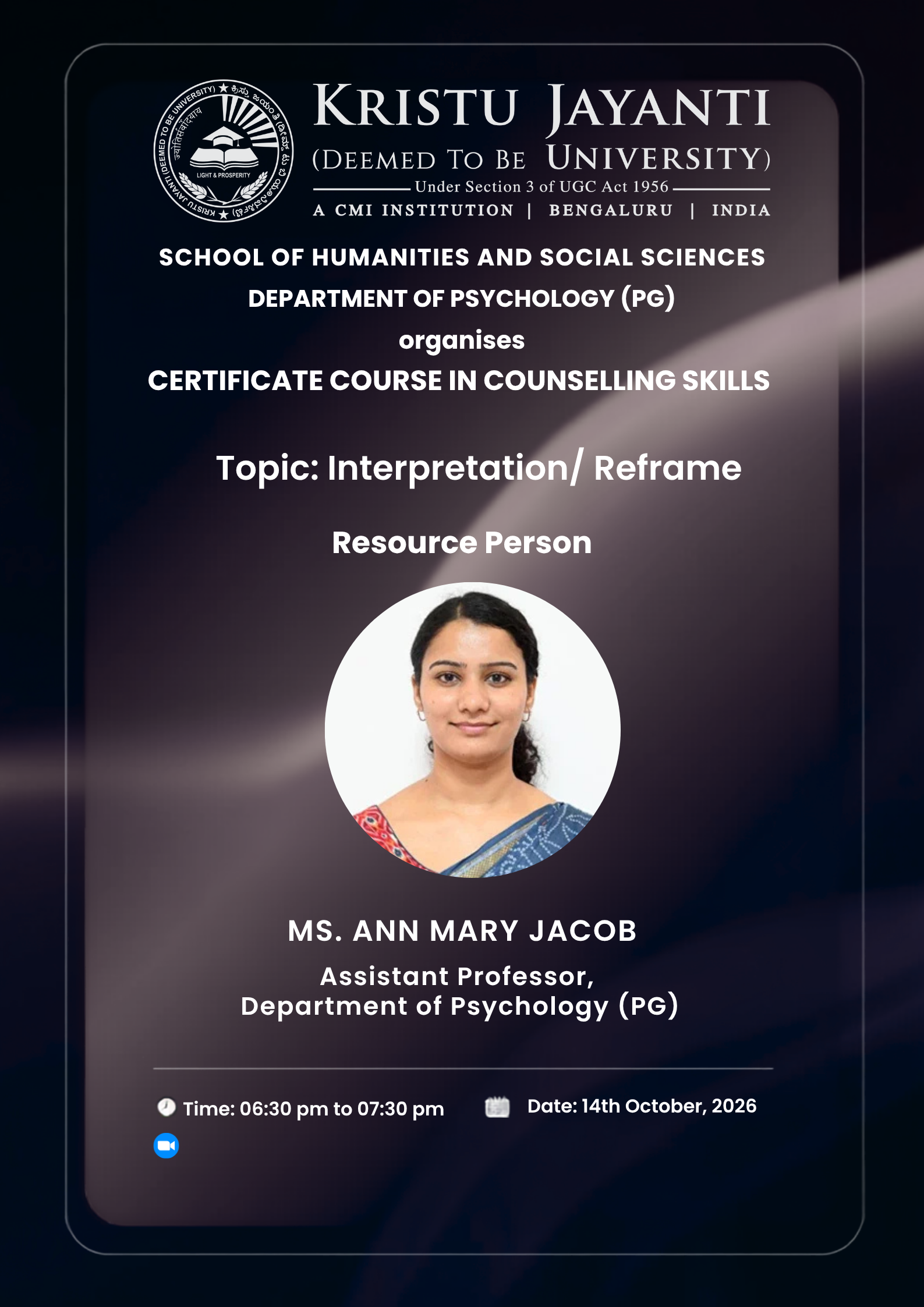 Certificate Course in Counselling Skills — Interpretation / Reframe
