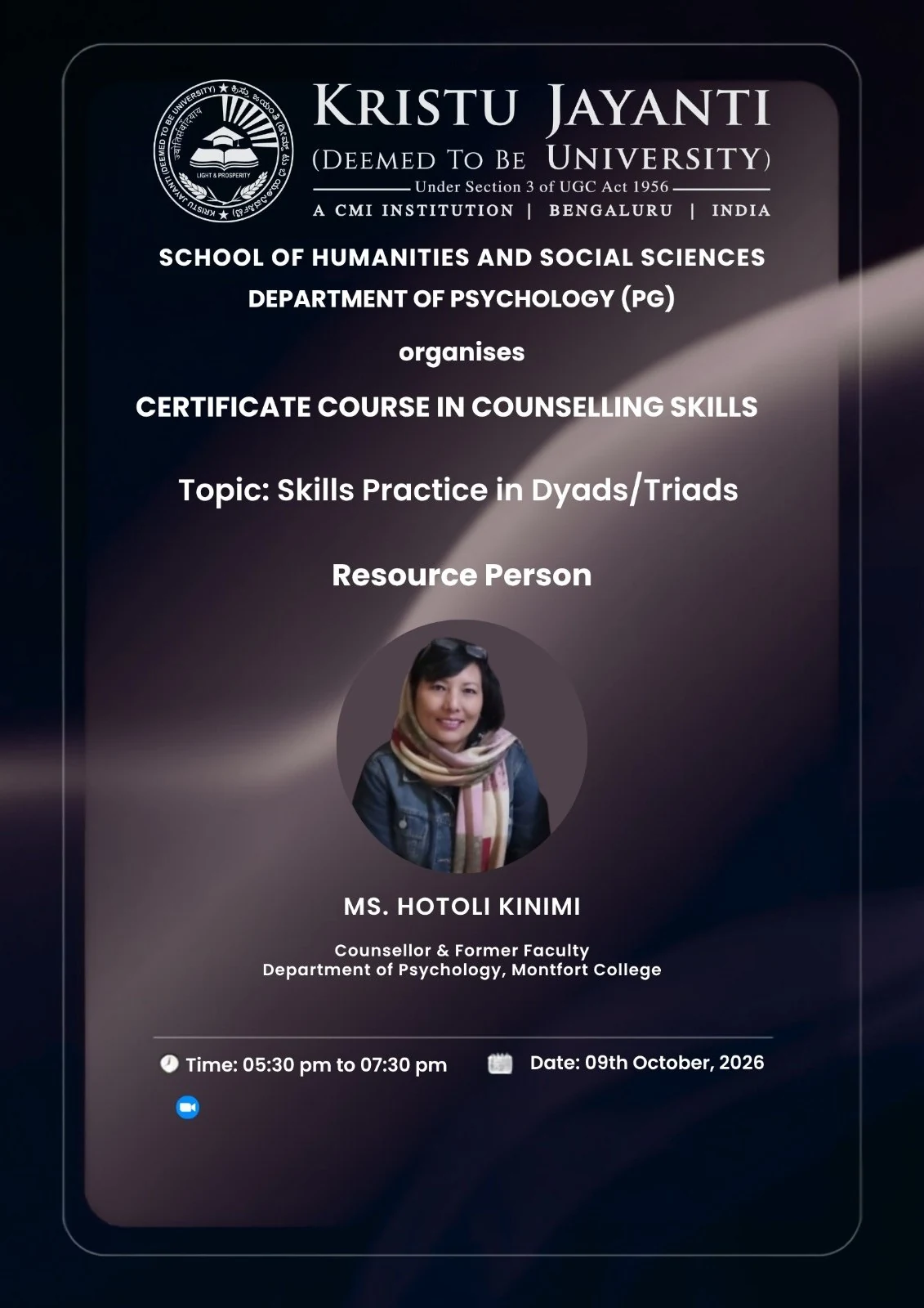 Certificate Course in Counselling Skills — Skills Practice in Dyads/Triads