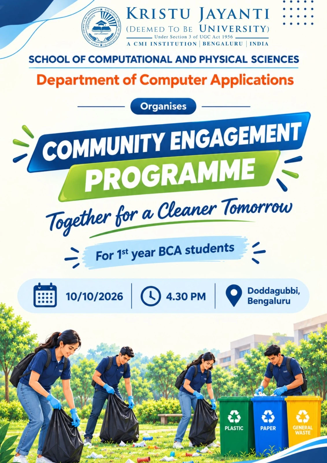 Community Engagement Programme: Together for a Cleaner Tomorrow (1st Year BCA Students)